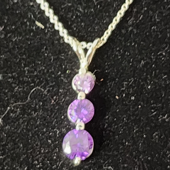 Silver necklace Oval Amethyst Triple Drop Pendant Necklace in Sterling Silver, c - Picture 11 of 13